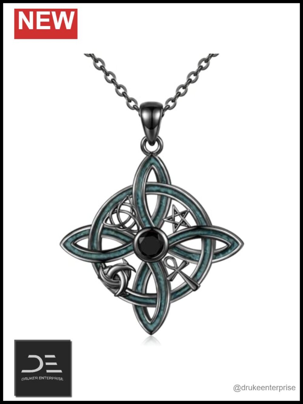 Witches Knot 925 Sterling Silver Pendant Necklace with Chain